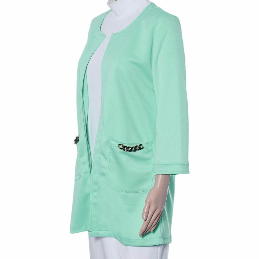 Women Fashion Warmer Pocket Jacket Outwear Parka Collarless Solid Cardigan Long Coat Overcoat Plus Size J4U66