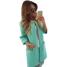 Women Fashion Warmer Pocket Jacket Outwear Parka Collarless Solid Cardigan Long Coat Overcoat Plus Size J4U66