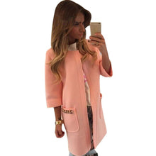 Women Fashion Warmer Pocket Jacket Outwear Parka Collarless Solid Cardigan Long Coat Overcoat Plus Size J4U66