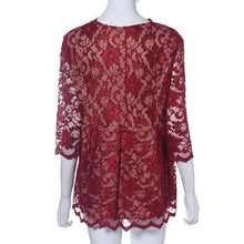 Women Plus Size Lace Shirt Hollow Casual Three Quarter Woman Red Lace Blouse Shirt  J4U66