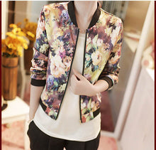 Women Stand Collar Long Sleeve Zipper Floral Printed Bomber Jacket  J4U66
