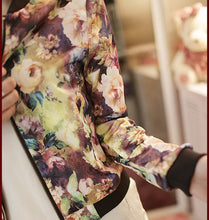 Women Stand Collar Long Sleeve Zipper Floral Printed Bomber Jacket  J4U66