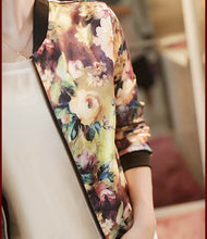 Women Stand Collar Long Sleeve Zipper Floral Printed Bomber Jacket  J4U66