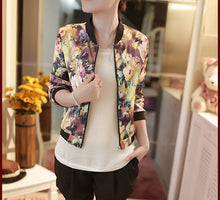 Women Stand Collar Long Sleeve Zipper Floral Printed Bomber Jacket  J4U66