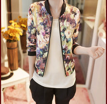 Women Stand Collar Long Sleeve Zipper Floral Printed Bomber Jacket  J4U66