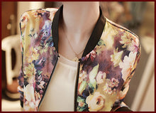 Women Stand Collar Long Sleeve Zipper Floral Printed Bomber Jacket  J4U66