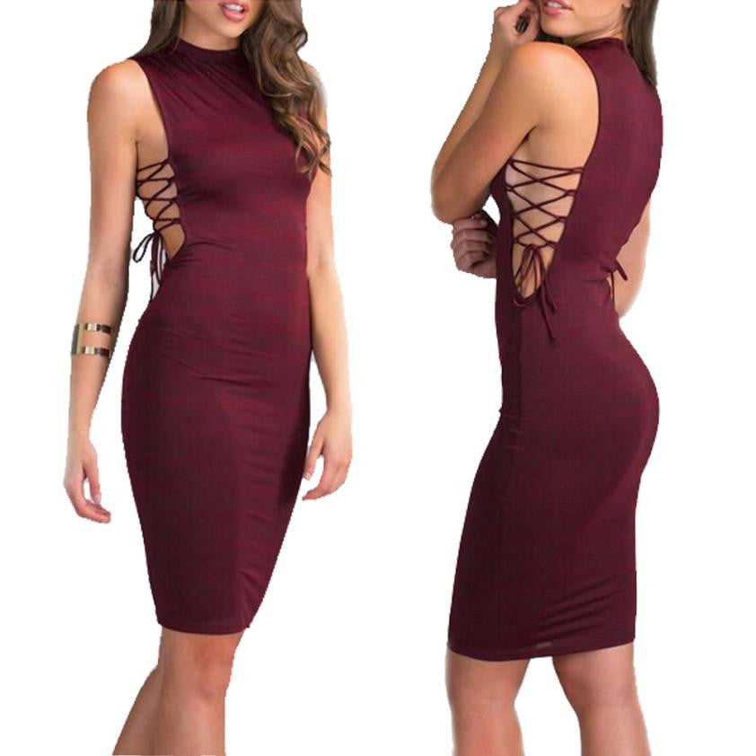 Women's Sleeveless Sexy Bandage Hollow Out Dresses Party Night Club Dress Vestidos Verano Mujer  J4U66