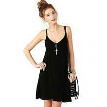 Womens Lady Sexy &Casual Sleeveless Black Bandage Chiffon Spaghetti Strap Cross Backless Dresses Plus Size XXL J4U66