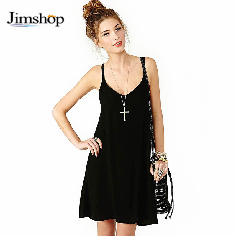 Womens Lady Sexy &Casual Sleeveless Black Bandage Chiffon Spaghetti Strap Cross Backless Dresses Plus Size XXL J4U66