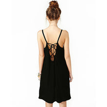 Womens Lady Sexy &Casual Sleeveless Black Bandage Chiffon Spaghetti Strap Cross Backless Dresses Plus Size XXL J4U66