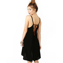 Womens Lady Sexy &Casual Sleeveless Black Bandage Chiffon Spaghetti Strap Cross Backless Dresses Plus Size XXL J4U66