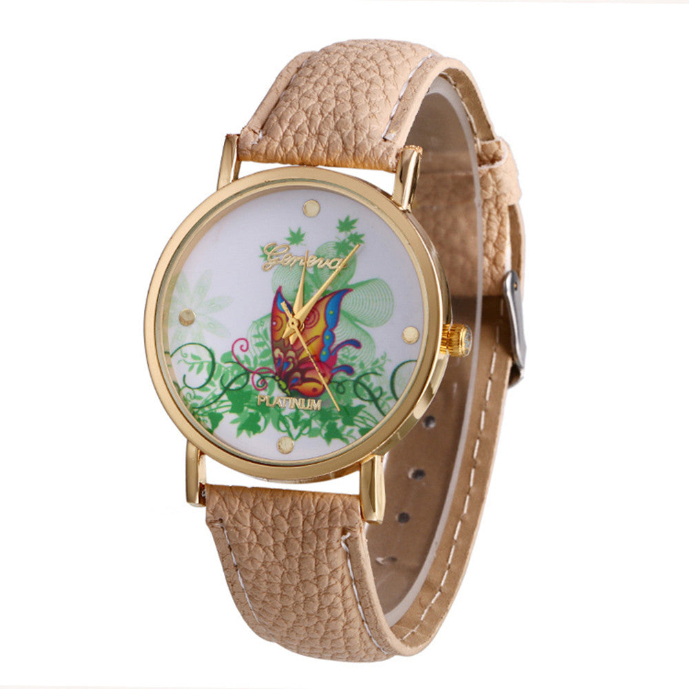 geneva butterfly flower print watch women ladies fashion dress quartz wrist Watch fast shipping J4U66