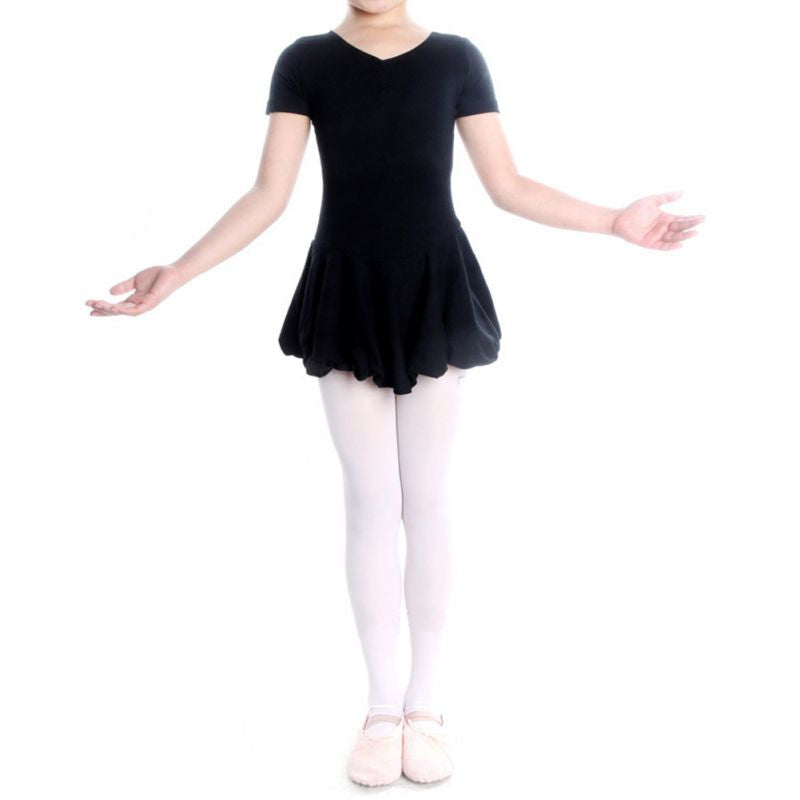 Kid Girls Short Sleeve Leotard Gymnastics Cotton Ballet Dance Dress Dancewear J4U66