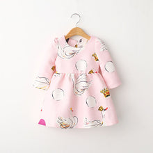 Kids 2-7Y Baby Girls Dress Long Sleeve Round Neck Tutu Dress Party One-Piece Dresses J4U66