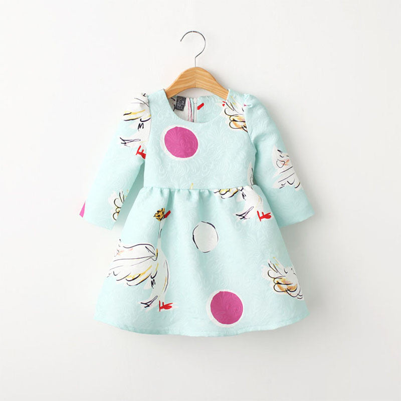 Kids 2-7Y Baby Girls Dress Long Sleeve Round Neck Tutu Dress Party One-Piece Dresses J4U66