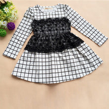 Kids Baby Girls Dress Long Sleeve One Piece Dresses Lace Plaids Checks 2-6Y Costume Freeshiping J4U66