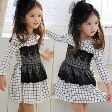 Kids Baby Girls Dress Long Sleeve One Piece Dresses Lace Plaids Checks 2-6Y Costume Freeshiping J4U66