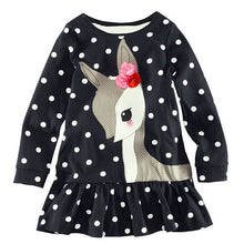 Kids Baby Girls Long Sleeve Lace Dress One-piece Dots Deer Cotton Dresses Toddlers Clothes J4U66