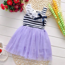 Kids Baby Girls Stripe Lace Tutu Dress Brace Bowknot Ruffle Tulle Baby One-piece Dresses 2-6Years J4U66