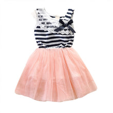 Kids Baby Girls Stripe Lace Tutu Dress Brace Bowknot Ruffle Tulle Baby One-piece Dresses 2-6Years J4U66