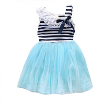 Kids Baby Girls Stripe Lace Tutu Dress Brace Bowknot Ruffle Tulle Baby One-piece Dresses 2-6Years J4U66