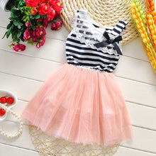 Kids Baby Girls Stripe Lace Tutu Dress Brace Bowknot Ruffle Tulle Baby One-piece Dresses 2-6Years J4U66