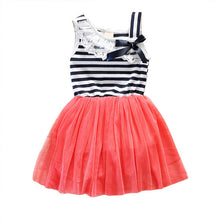 Kids Baby Girls Stripe Lace Tutu Dress Brace Bowknot Ruffle Tulle Baby One-piece Dresses 2-6Years J4U66