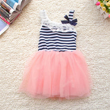 Kids Baby Girls Stripe Lace Tutu Dress Brace Bowknot Ruffle Tulle Baby One-piece Dresses 2-6Years J4U66