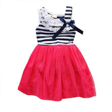 Kids Baby Girls Stripe Lace Tutu Dress Brace Bowknot Ruffle Tulle Baby One-piece Dresses 2-6Years J4U66
