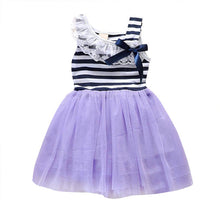 Kids Baby Girls Stripe Lace Tutu Dress Brace Bowknot Ruffle Tulle Baby One-piece Dresses 2-6Years J4U66