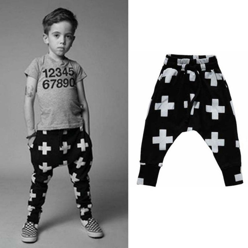 Kids Baby Unisex Cotton Cross Pattern Bottoms Harem Pants Boys Girls Punk Rock Trousers 2-6Years J4U66