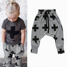 Kids Baby Unisex Cotton Cross Pattern Bottoms Harem Pants Boys Girls Punk Rock Trousers 2-6Years J4U66
