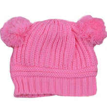 kids baby warm crochet hats knitted two balls beanies knit sweatercap earflap hat J4U66