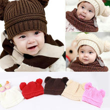 kids baby warm crochet hats knitted two balls beanies knit sweatercap earflap hat J4U66