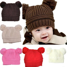 Kids Baby Warm Crochet Hats Knitted Two Balls Beanies Knit Sweater Cap Earflap Hat J4U66