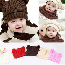 Kids Baby Warm Crochet Hats Knitted Two Balls Beanies Knit Sweater Cap Earflap Hat J4U66