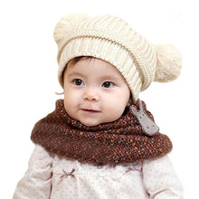 kids baby warm crochet hats knitted two balls beanies knit sweatercap earflap hat J4U66