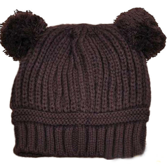 kids baby warm crochet hats knitted two balls beanies knit sweatercap earflap hat J4U66