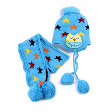 Kids Boys Girls Crochet Warm Beanie Five Pointed Star Baby Earflap Hat Scarf+Cap 2pcs J4U66