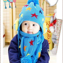 Kids Boys Girls Crochet Warm Beanie Five Pointed Star Baby Earflap Hat Scarf+Cap 2pcs J4U66