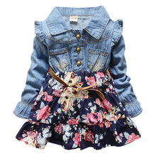 Kids Girl Long Sleeve Jeans Flower Dresses Demin Tutu Dress One-piece Y2 J4U66