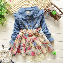 Kids Girl Long Sleeve Jeans Flower Dresses Demin Tutu Dress One-piece Y2 J4U66