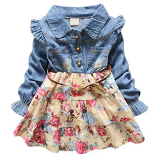 Kids Girl Long Sleeve Jeans Flower Dresses Demin Tutu Dress One-piece Y2 J4U66