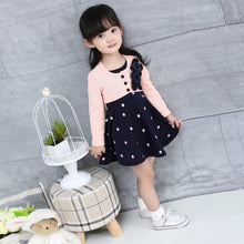kids girl princess dress floral long sleeve fake two piece dots cotton dress girls clothes 2~4 years J4U66