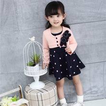 Kids Girl Princess Dress Floral Long Sleeve Fake Two Piece Dots Cotton Dress Girls Clothes 2-4Years J4U66