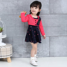Kids Girl Princess Dress Floral Long Sleeve Fake Two Piece Dots Cotton Dress Girls Clothes 2-4Years J4U66