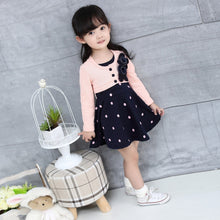 kids girl princess dress floral long sleeve fake two piece dots cotton dress girls clothes 2~4 years J4U66