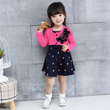 Kids Girl Princess Dress Floral Long Sleeve Fake Two Piece Dots Cotton Dress Girls Clothes 2-4Years J4U66