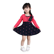 kids girl princess dress floral long sleeve fake two piece dots cotton dress girls clothes 2~4 years J4U66