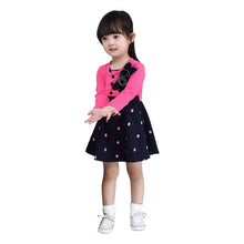 kids girl princess dress floral long sleeve fake two piece dots cotton dress girls clothes 2~4 years J4U66